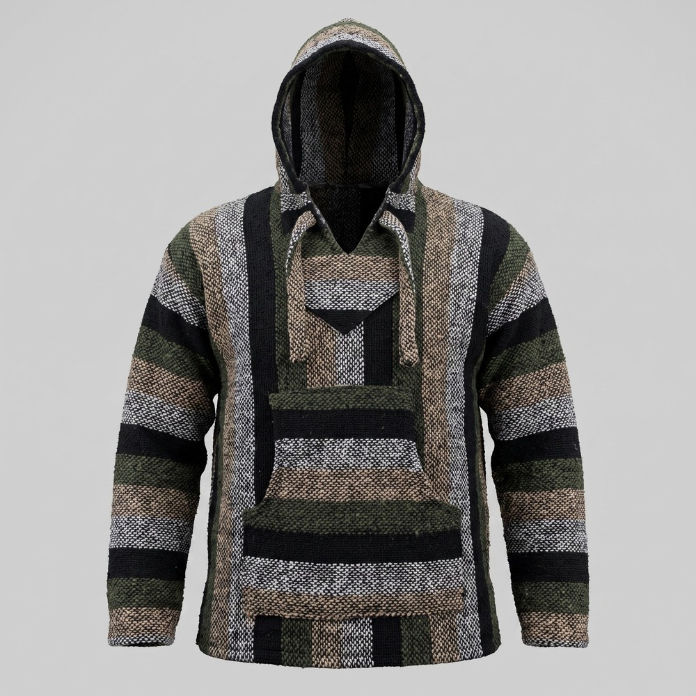 Unbranded Unisex Medium Green Striped Baja Hoodie Mexican Poncho Pullover